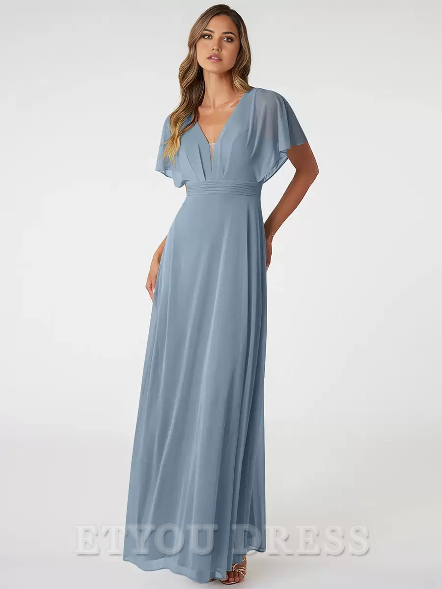 A-Line V-Neck Backless Chiffon formal dresses Bridesmaid Dresses evening gown Prom Dress